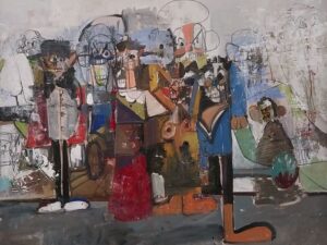 Condo déploie au MAM un parcours où histoire de l’art, humanoïdes et ruptures formelles composent une méditation sur la psyché et la matière picturale. (c) George Condo, Central Park, 2009, The Broad Art Foundation. Détails
